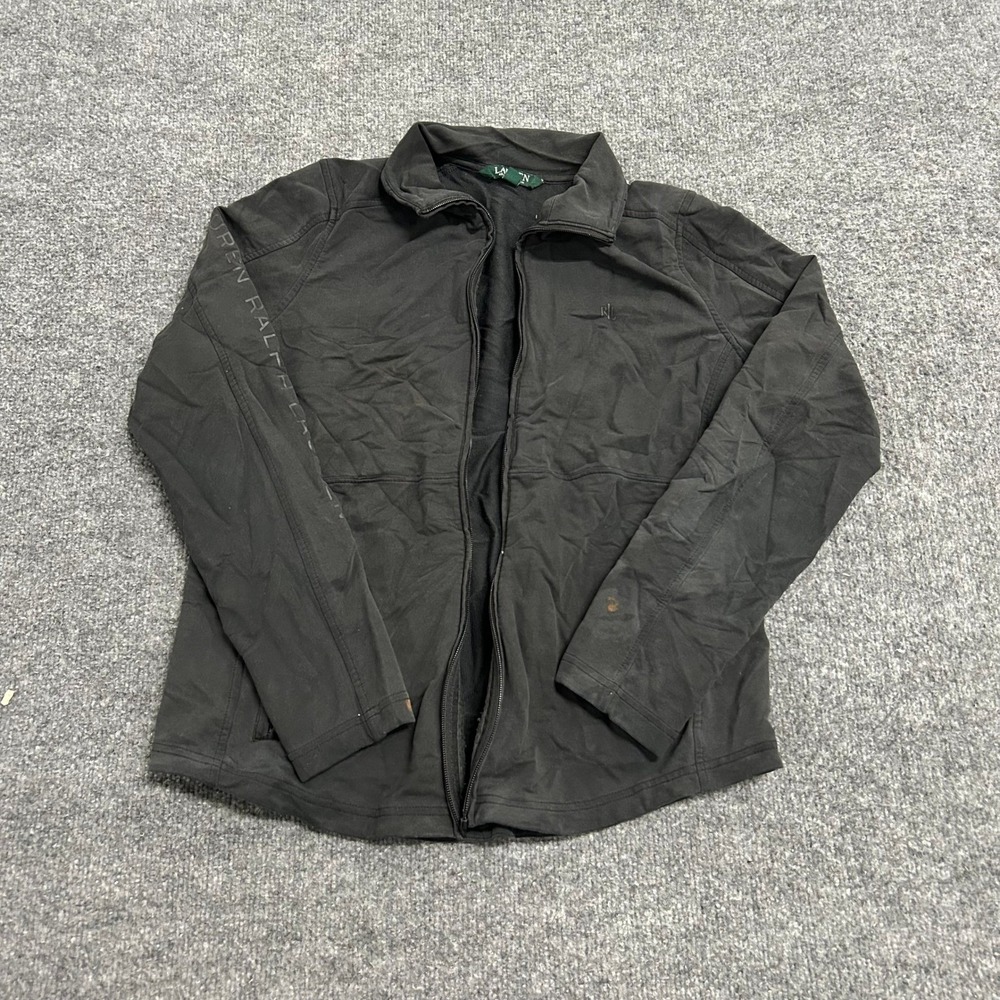 Lauren Ralph Lauren Jacket Womens Size L Black Full Zip Mock Neck Logo Stained